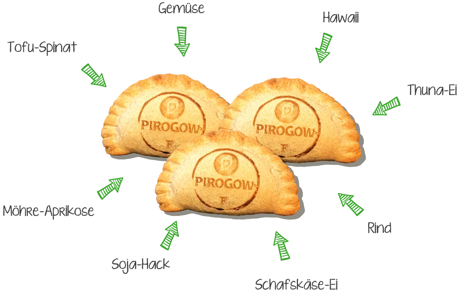 Pirogi mit unterschiedlichen Füllungen
